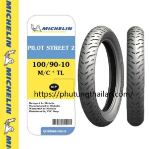Vỏ xe sau Michelin 100-90-10 MC 61P REINF PILOT STREET 2 THÁI LAN, Loại lốp dùng săm, Gai vỏ Pilot Street nhập khẩu Thái Lan.