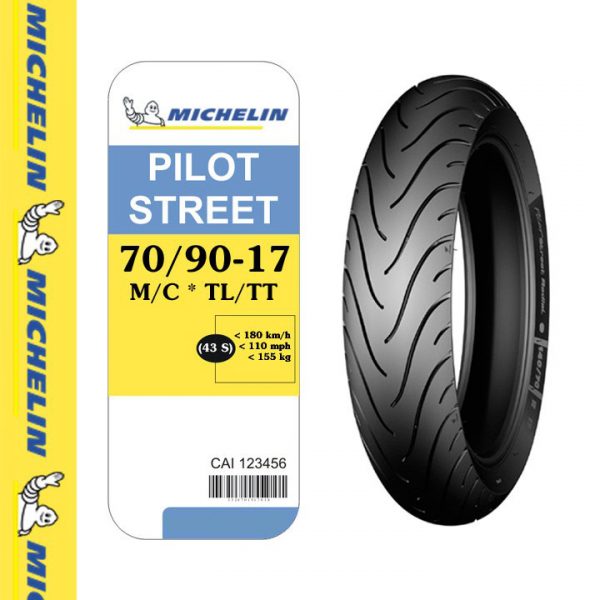 Vỏ xe sau Michelin Honda Wave/Dream 70/90-17 TL/TT, Loại lốp dùng săm, Gai vỏ Pilot Street nhập khẩu Thái Lan. Mã sản phẩm: TIRE054
